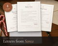 Letters from Santa & Nice List Kit printable from Rooted & Refined: cover preview with the printed pages styled on a table