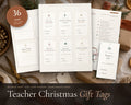 Teacher Christmas Gift Tags printable from Rooted & Refined: cover preview with the printed pages styled on a table