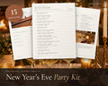 New Year's Eve Games 2027 printable from Rooted & Refined: cover preview with the printed pages styled on a table