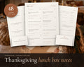 Thanksgiving Lunch Box Notes for Kids printable from Rooted & Refined: cover preview with the printed pages styled on a table