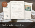 Wellness Journal printable from Rooted & Refined: cover preview with the printed pages styled on a table
