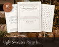 Ugly Sweater Party Kit printable from Rooted & Refined: cover preview with the printed pages styled on a table