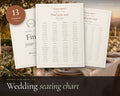 Wedding Seating Chart printable from Rooted & Refined: cover preview with the printed pages styled on a table