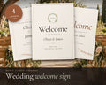 Wedding Welcome Sign printable from Rooted & Refined: cover preview with the printed pages styled on a table
