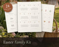Easter Family Kit printable from Rooted & Refined: cover preview with the printed pages styled on a table
