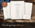 Thanksgiving Menu and Place Cards printable from Rooted & Refined: cover preview with the printed pages styled on a table