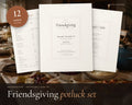 Friendsgiving Invitation and Potluck Sign Up Sheet printable from Rooted & Refined: cover preview with the printed pages styled on a table