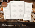 Halloween Scavenger Hunt for Kids printable from Rooted & Refined: cover preview with the printed pages styled on a table