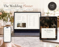 Wedding Planner printable from Rooted & Refined: cover preview with the printed pages styled on a table