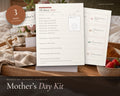 Mother's Day Kit printable from Rooted & Refined: cover preview with the printed pages styled on a table