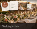 Wedding Website Canva Template printable from Rooted & Refined: cover preview with the printed pages styled on a table