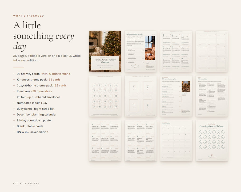 What's included in the Advent Calendar Activity Cards printable: an overview of every page in the download