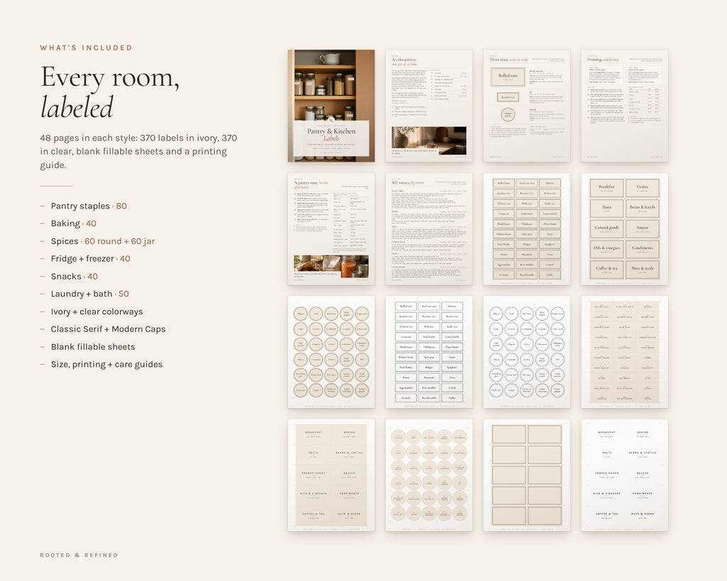 What's included in the Pantry Labels printable: an overview of every page in the download