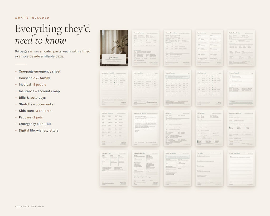 What's included in the Emergency Binder printable: an overview of every page in the download