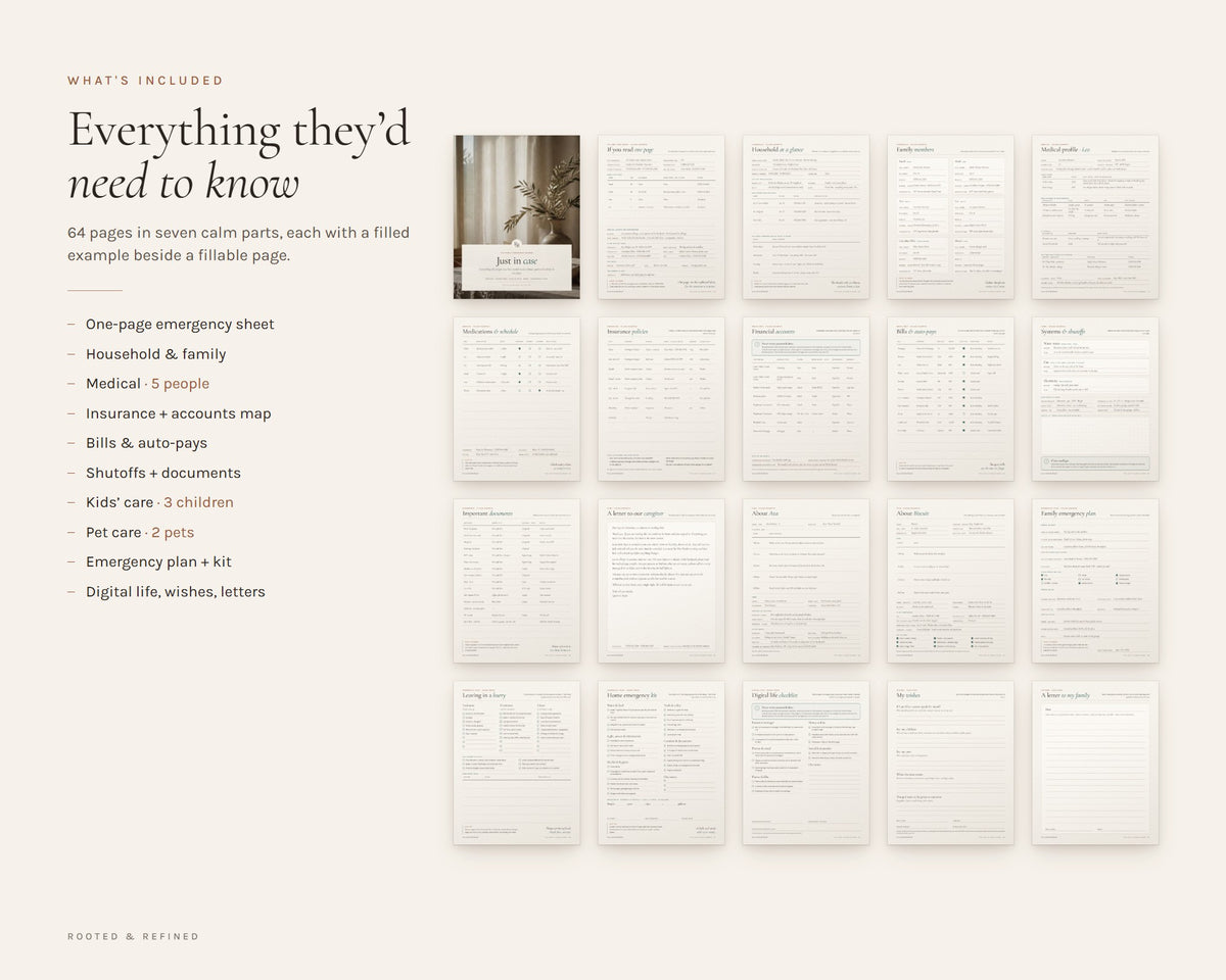 What's included in the Emergency Binder printable: an overview of every page in the download