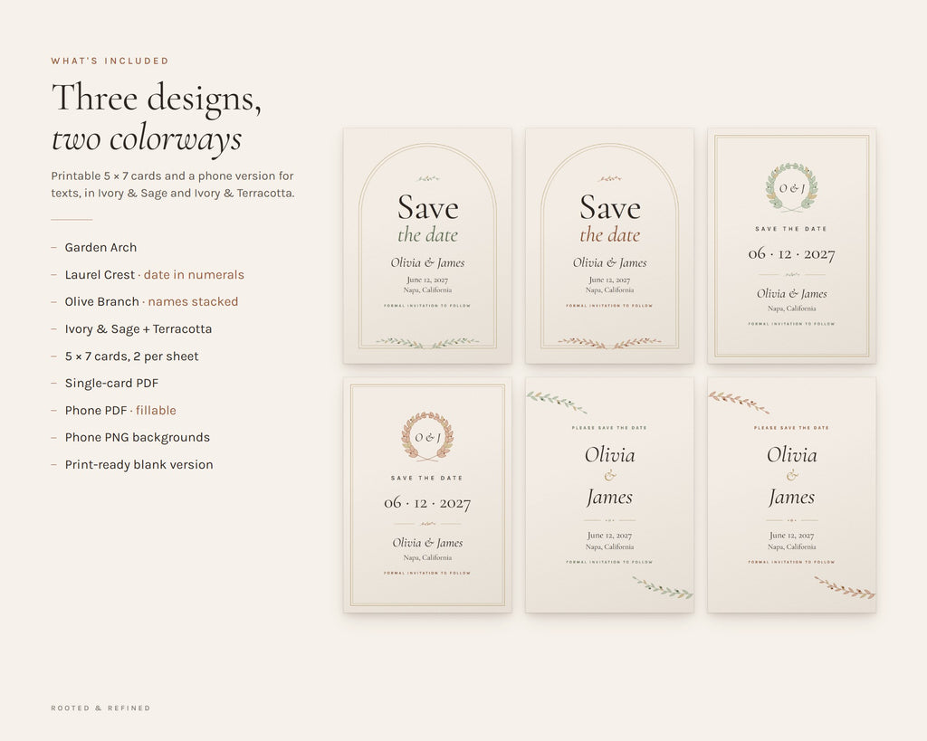What's included in the Save the Date printable: an overview of every page in the download
