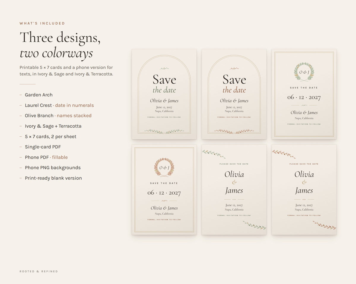 What's included in the Save the Date printable: an overview of every page in the download