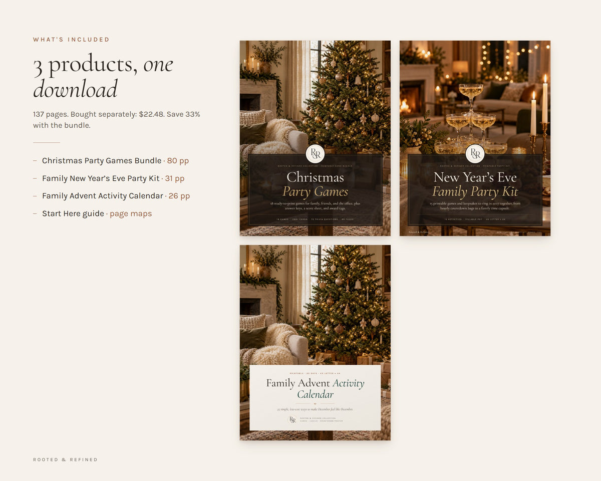 What's included in the Holiday Fun Pack printable: an overview of every page in the download