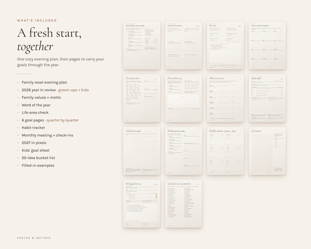 What's included in the 2027 Family Goals Workbook printable: an overview of every page in the download