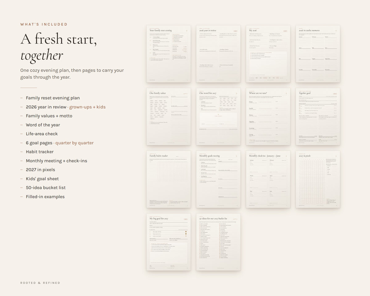 What's included in the 2027 Family Goals Workbook printable: an overview of every page in the download
