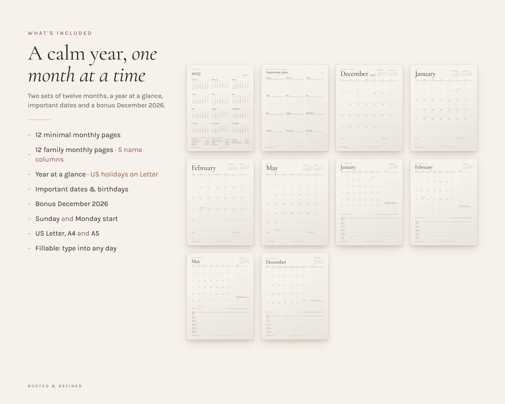 What's included in the 2027 Calendar printable: an overview of every page in the download