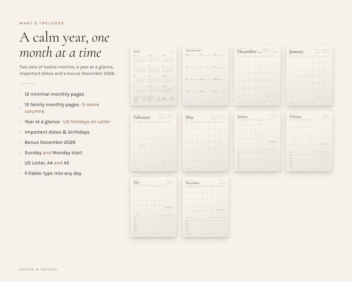 What's included in the 2027 Calendar printable: an overview of every page in the download