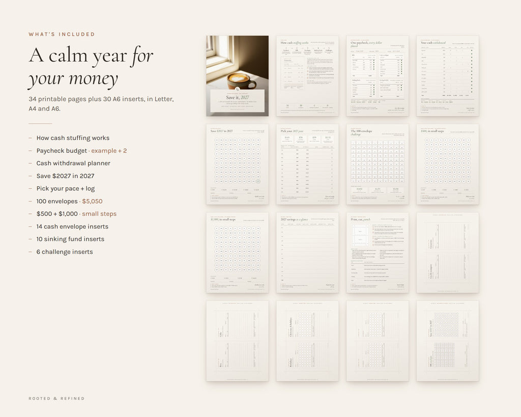 What's included in the Savings Challenge 2027 printable: an overview of every page in the download