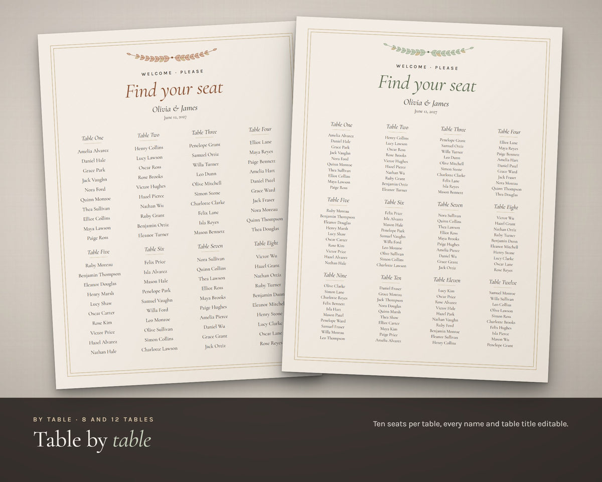 Inside the Wedding Seating Chart printable: sample pages, view 3 of 7