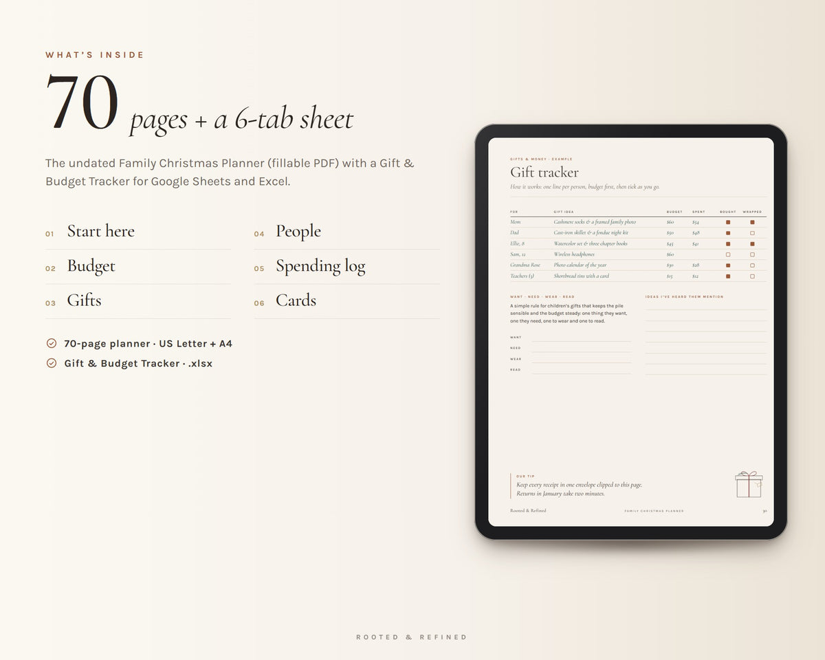 Inside the Christmas Planner and Budget Spreadsheet printable: sample pages, view 3 of 8