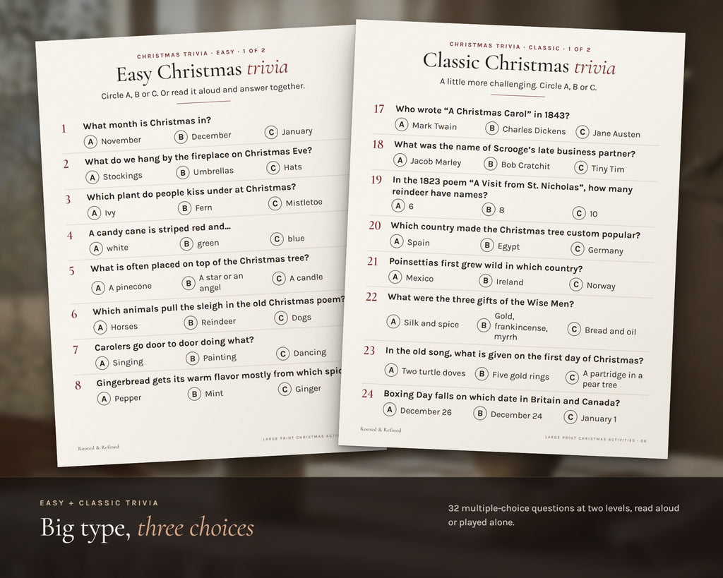 Inside the Large Print Christmas Activities for Seniors printable: sample pages, view 3 of 8