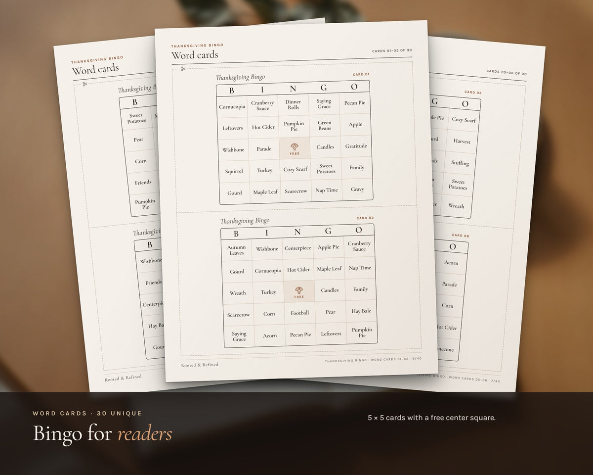 Inside the Thanksgiving Bingo printable: sample pages, view 3 of 7