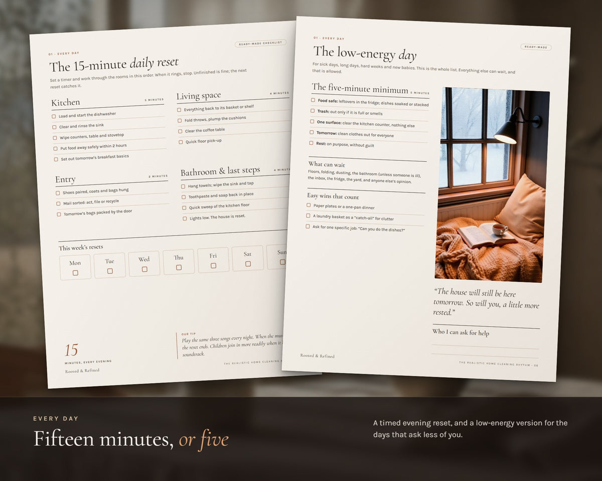 Inside the Realistic Cleaning Rhythm & Schedule printable: sample pages, view 3 of 7