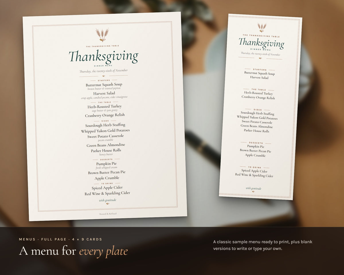Inside the Thanksgiving Menu and Place Cards printable: sample pages, view 3 of 8
