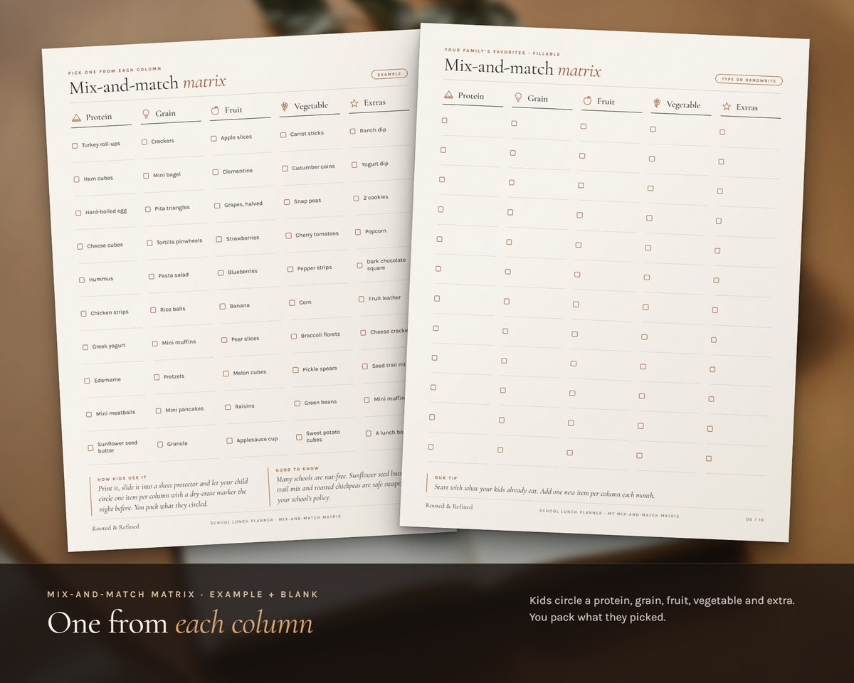 Inside the School Lunch Planner printable: sample pages, view 3 of 8
