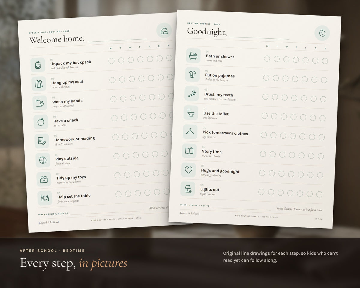 Inside the Kids Routine Chart printable: sample pages, view 3 of 8