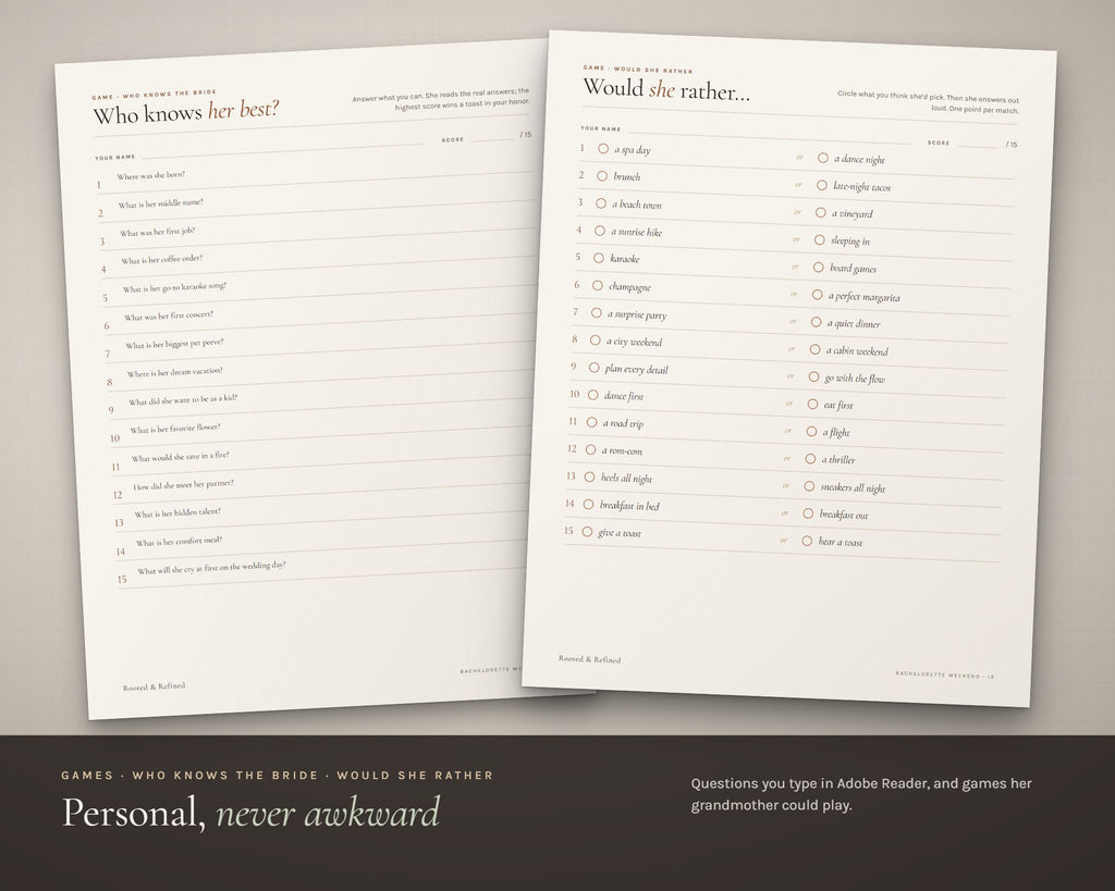 Inside the Bachelorette Weekend Kit printable: sample pages, view 3 of 7