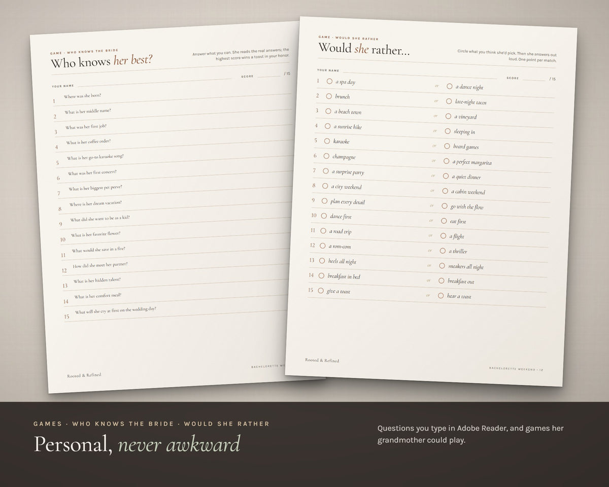 Inside the Bachelorette Weekend Kit printable: sample pages, view 3 of 7