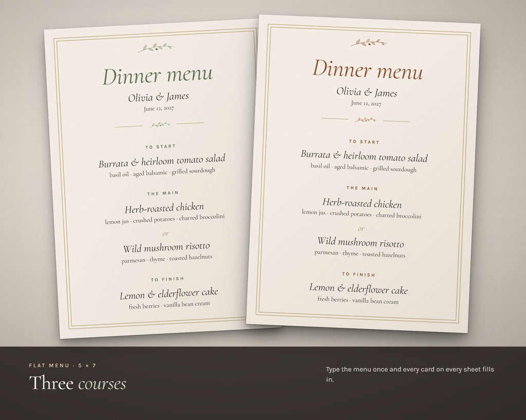 Inside the Wedding Menu Cards printable: sample pages, view 3 of 7