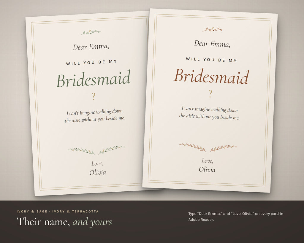 Inside the Bridal Party Proposal Cards printable: sample pages, view 3 of 7