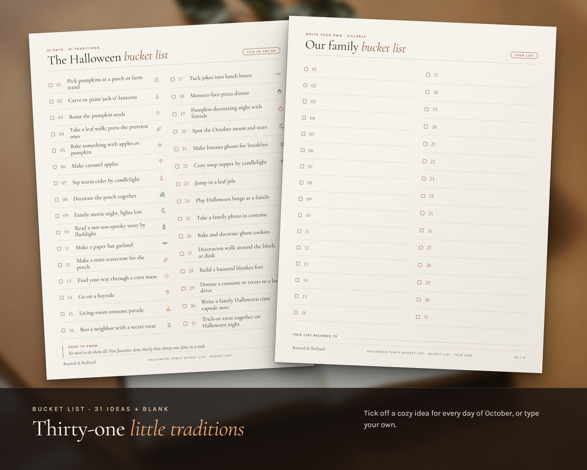 Inside the Halloween Bucket List printable: sample pages, view 3 of 8