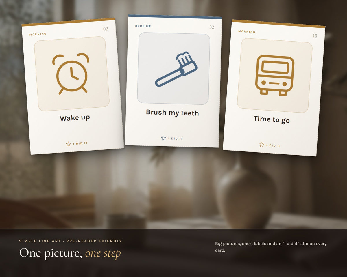 Inside the Kids Visual Routine Cards printable: sample pages, view 3 of 8