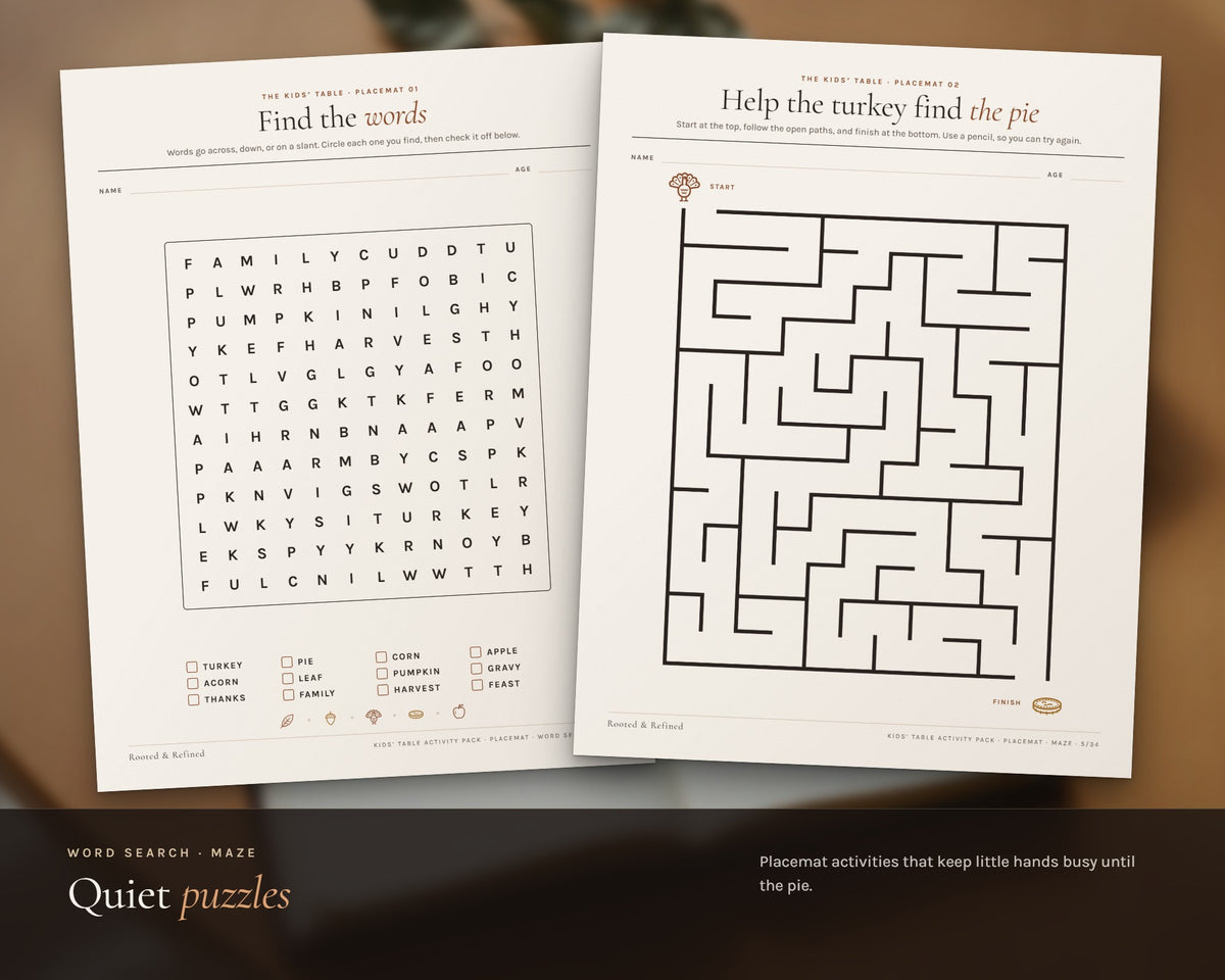 Inside the Thanksgiving Kids Activity Pack printable: sample pages, view 3 of 6
