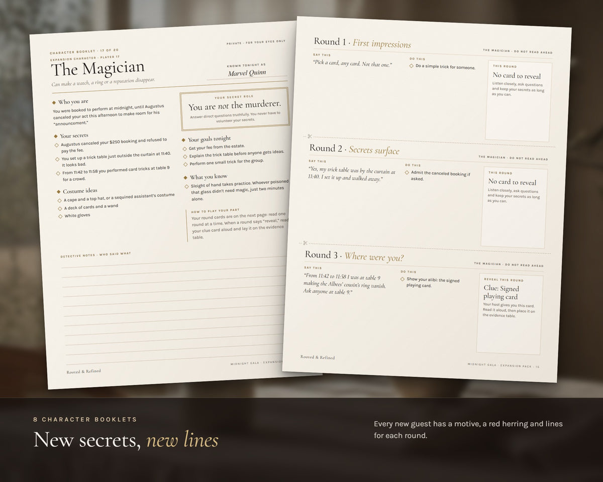 Inside the 1920s Murder Mystery Expansion Pack printable: sample pages, view 3 of 7