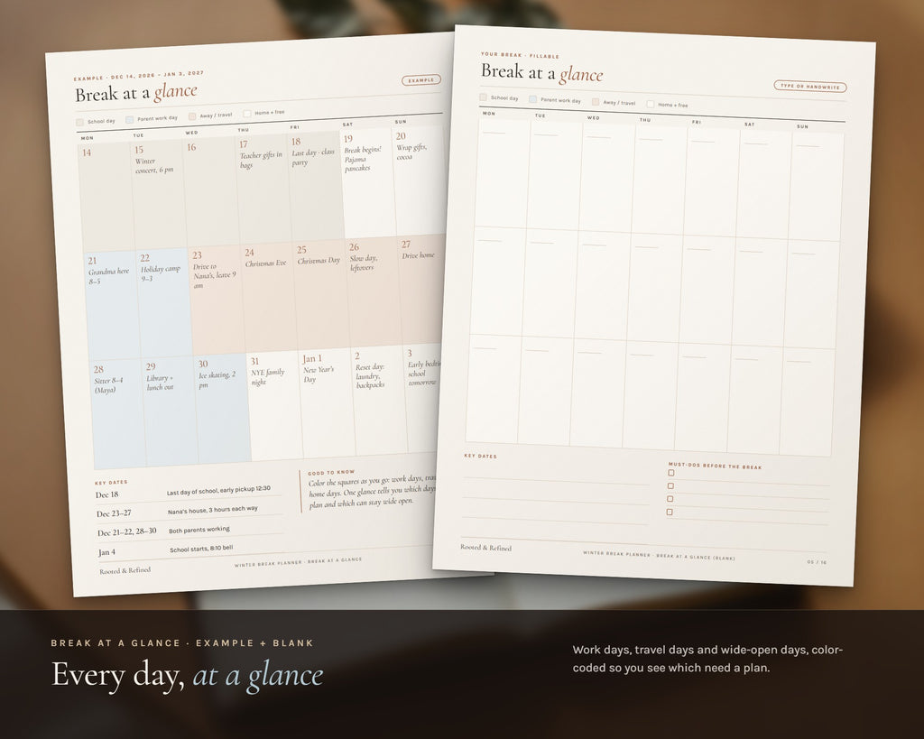 Inside the Winter Break Planner for Parents printable: sample pages, view 3 of 8