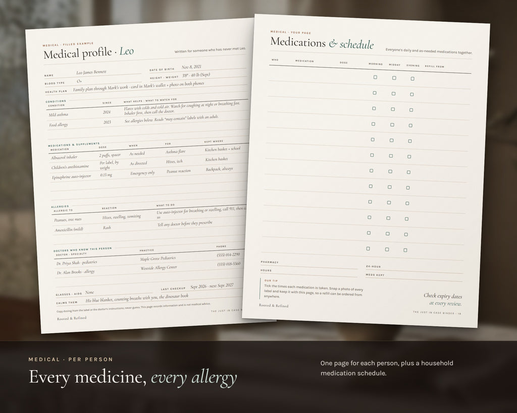 Inside the Emergency Binder printable: sample pages, view 3 of 8