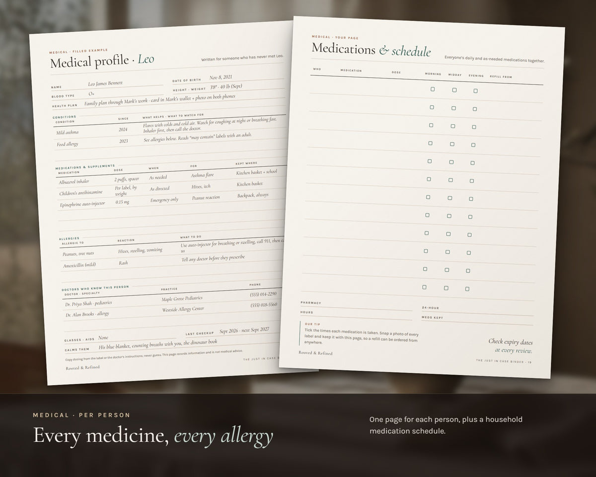 Inside the Emergency Binder printable: sample pages, view 3 of 8