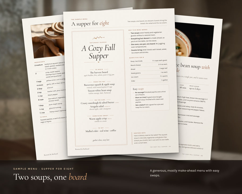 Inside the Fall Dinner Party Planner printable: sample pages, view 3 of 7