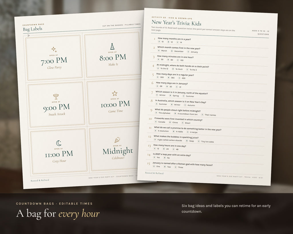 Inside the New Year's Eve Games 2027 printable: sample pages, view 3 of 8