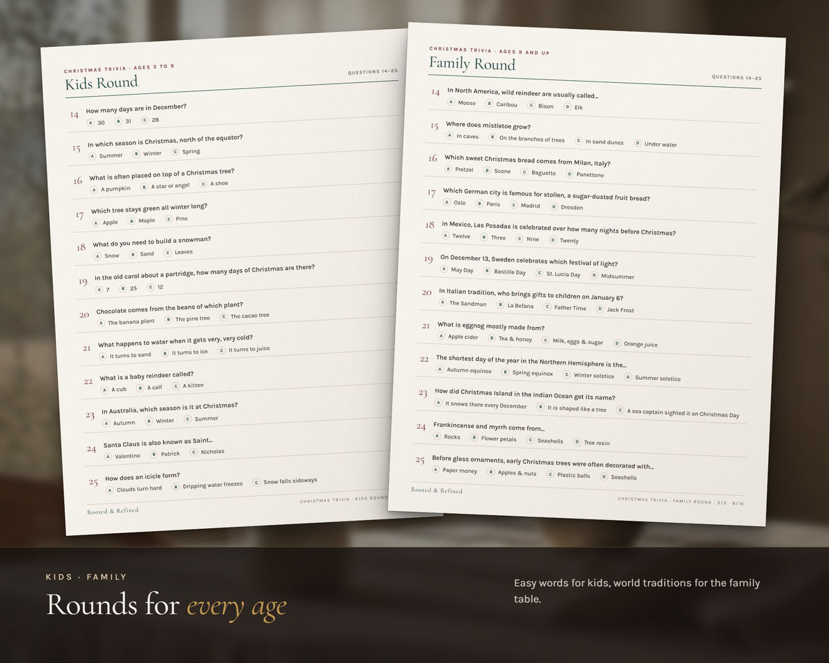 Inside the Christmas Trivia Game printable: sample pages, view 3 of 6