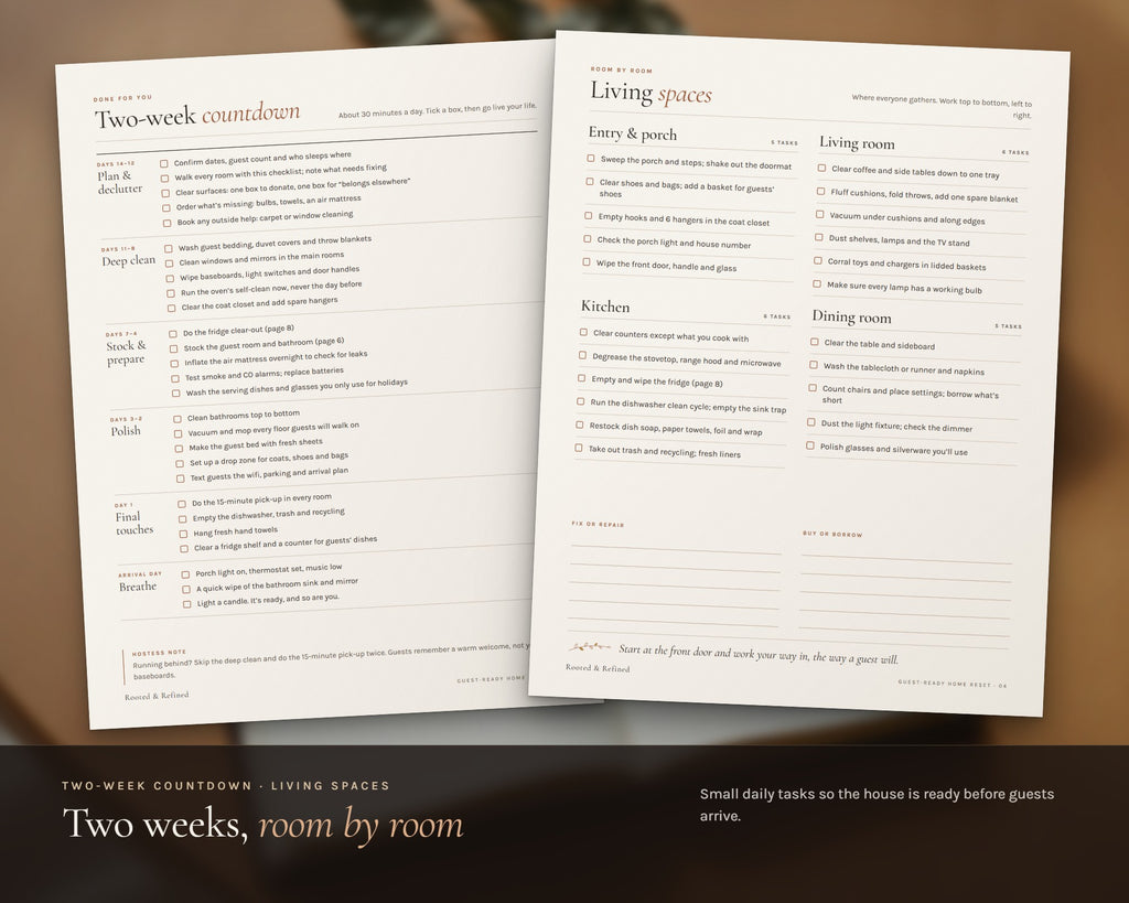 Inside the Holiday Hosting Checklist printable: sample pages, view 3 of 8